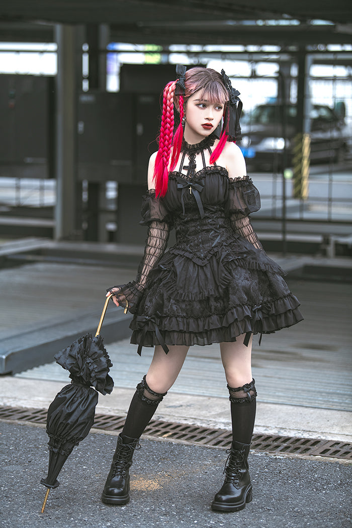 Alice Girl Cross Maiden Gothic Lolita Cuffs Puff Arm Sleeves detail 30