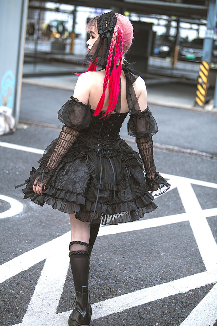 Alice Girl Cross Maiden Gothic Lolita Cuffs Puff Arm Sleeves detail 32