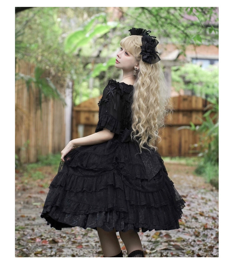 Eieyomi Gothic Princess Black Lolita JSK Dress and Chiffon Top detail 7