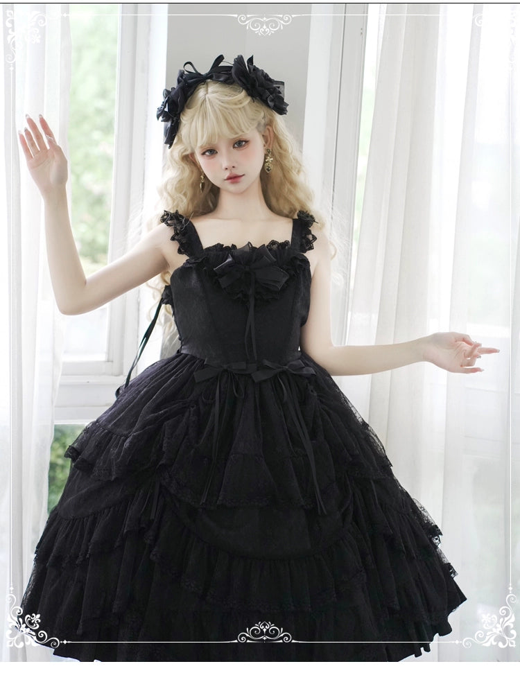 Eieyomi Gothic Princess Black Lolita JSK Dress and Chiffon Top detail 12