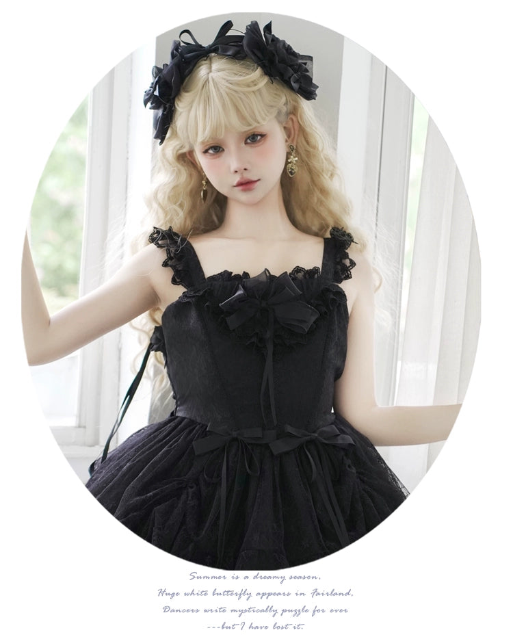 Eieyomi Gothic Princess Black Lolita JSK Dress and Chiffon Top detail 14
