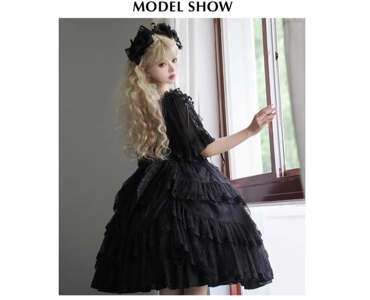 Eieyomi Gothic Princess Black Lolita JSK Dress and Chiffon Top detail 15