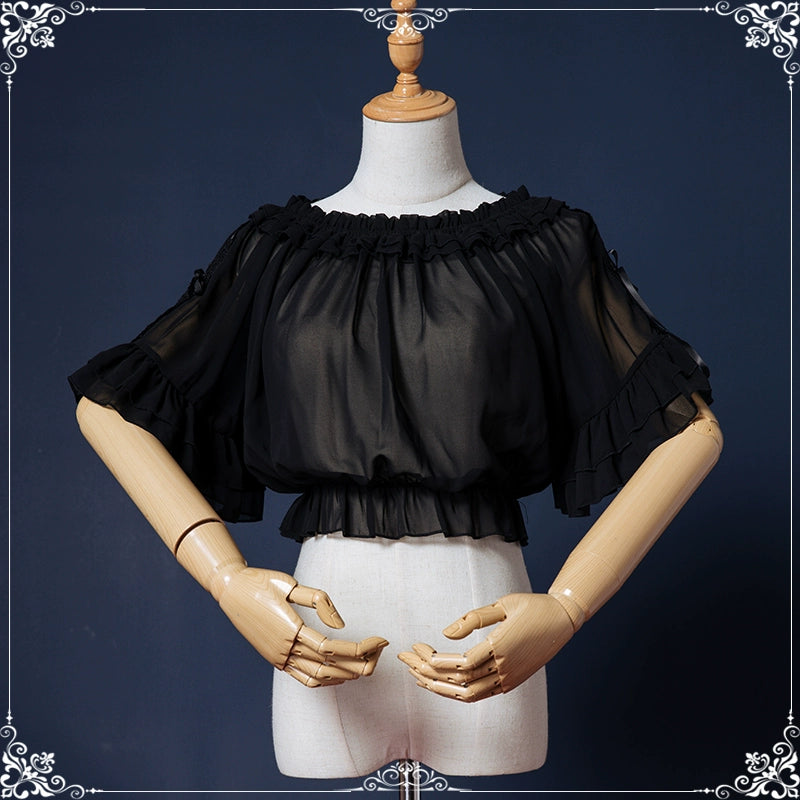 Eieyomi Gothic Princess Black Lolita JSK Dress and Chiffon Top detail 17