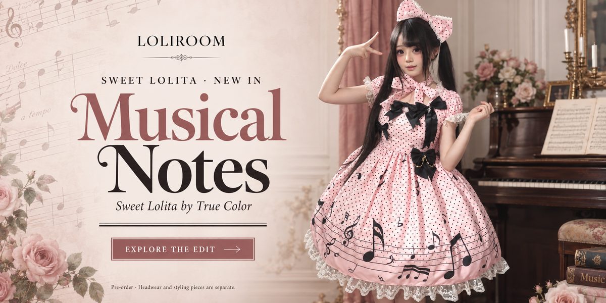 Musical Notes Original pink Sweet Lolita OP dress