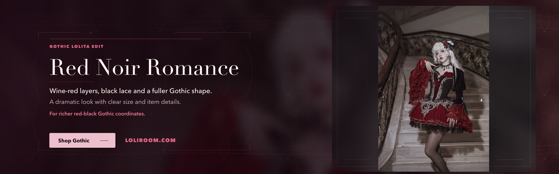 Red Noir Romance Gothic Lolita dress homepage banner